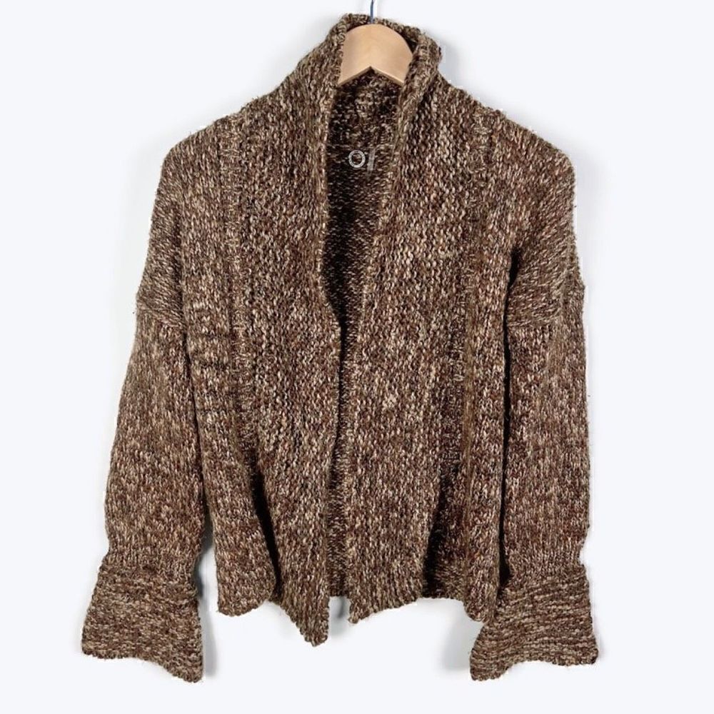 Anthropologie One Girl Who Open Front Cardigan Sweater Chunky Knit Brown S